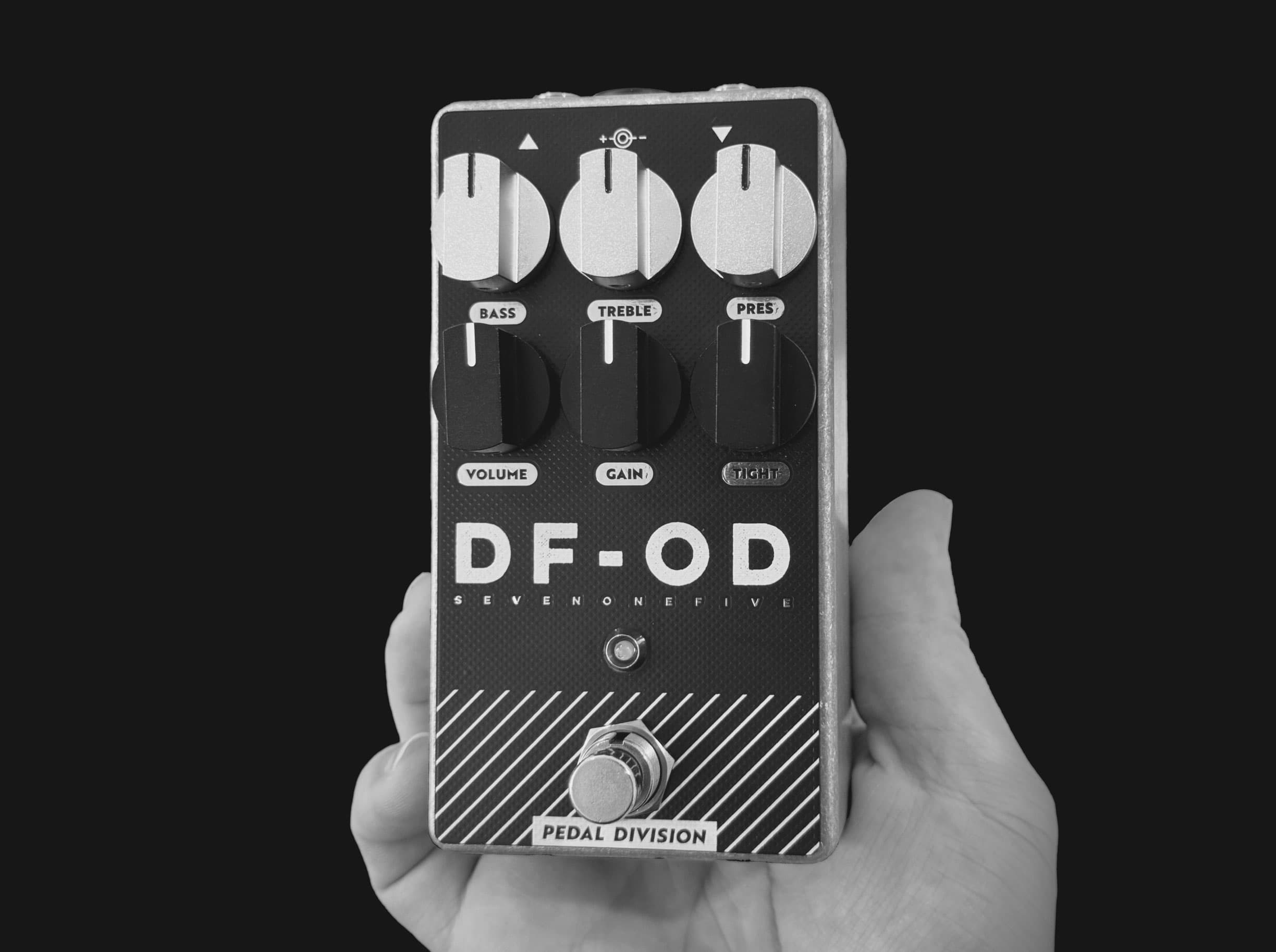 Custom guitar pedal faceplate made from a printed circuit board.